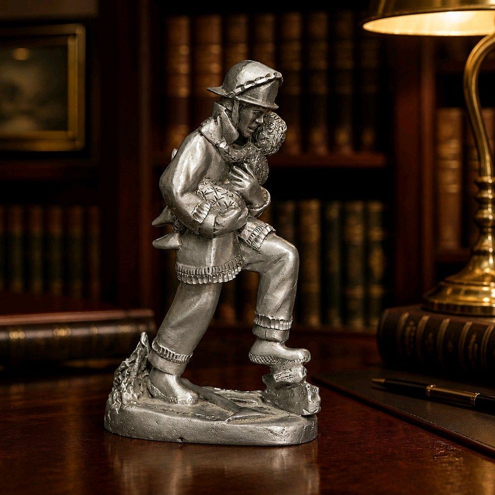 Fine Pewter Figurine Masterworks Nick of Time 1991 Fireman Saving Child